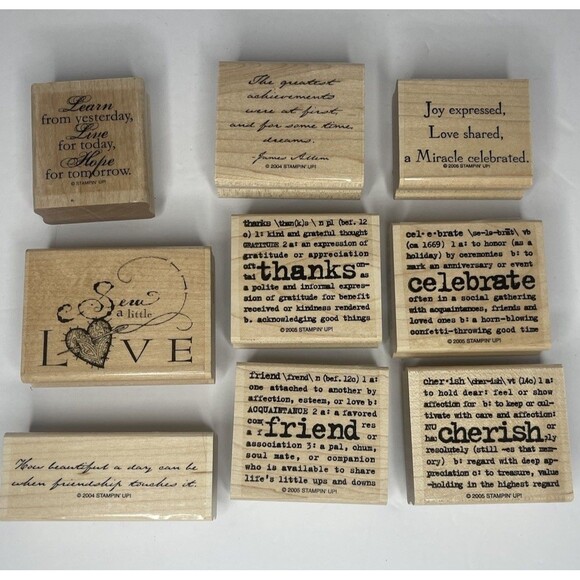 Lot Of 9 Lexicon Of Love Stampin Up Rubber Wood Mounted Stamps Sayings Words - Picture 1 of 4
